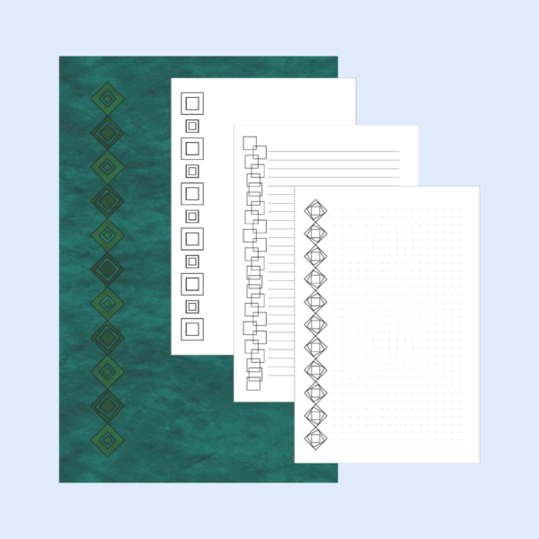 Scintillant Squares Coloring Journals - Aqua, Set 1 - Lined, Unlined, or Dot Grid Pages
